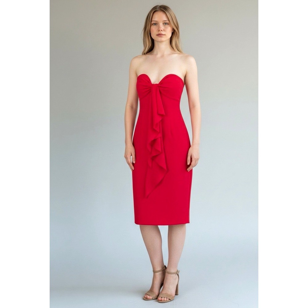 BCBGMAXAZRIA Crimson Red Bow Front Cocktail Dress 6 NWT MD05D01-CRU